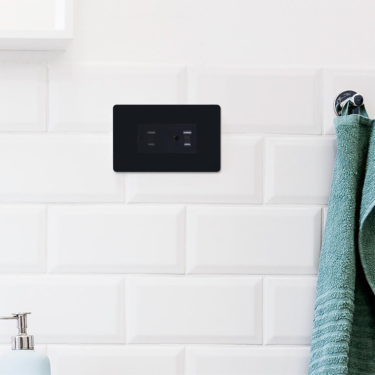 Black Tamper Resistant Duplex Outlet with Wall Plate