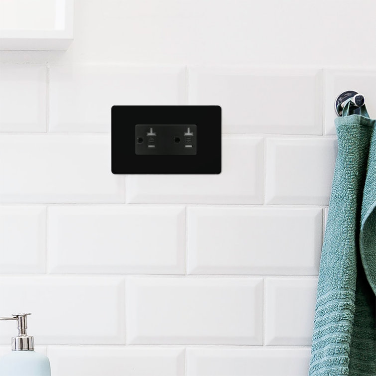 Black Tamper-Resistant Duplex Outlet with Wall Plate