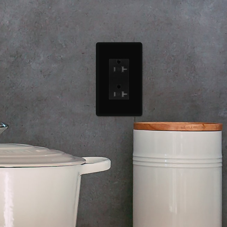 Black Tamper-Resistant Duplex Outlet with Wall Plate