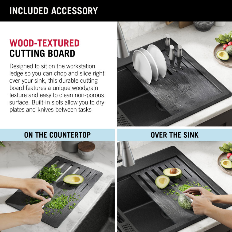 Black Granite Composite Single Bowl Kitchen Sink with WorkFlow Ledge