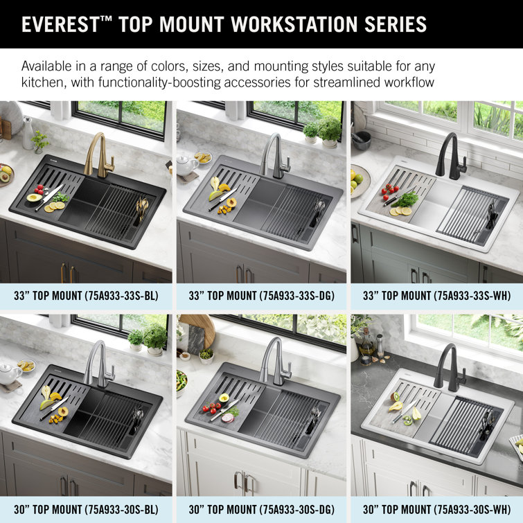 Black Granite Composite Single Bowl Kitchen Sink with WorkFlow Ledge