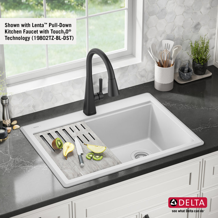 White Granite Composite Single Bowl Workstation Kitchen Sink