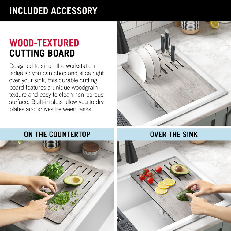 White Granite Composite Single Bowl Workstation Kitchen Sink