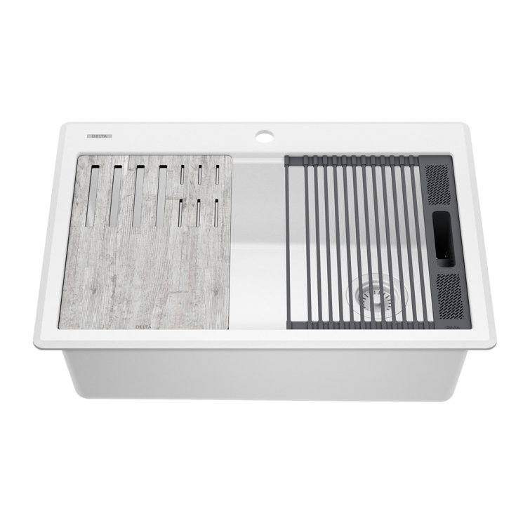White Granite Composite Single Bowl Workstation Kitchen Sink