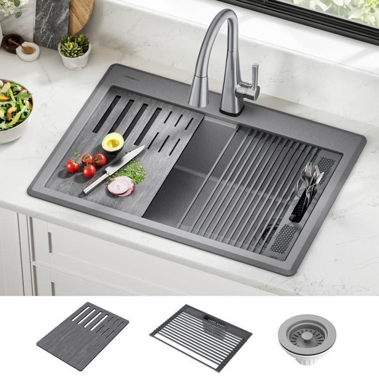 Delta Everest 30" Gray Granite Composite Single Bowl Workstation Sink