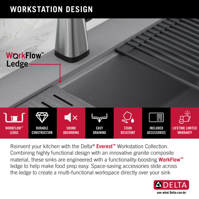 Delta Everest 30" Gray Granite Composite Single Bowl Workstation Sink