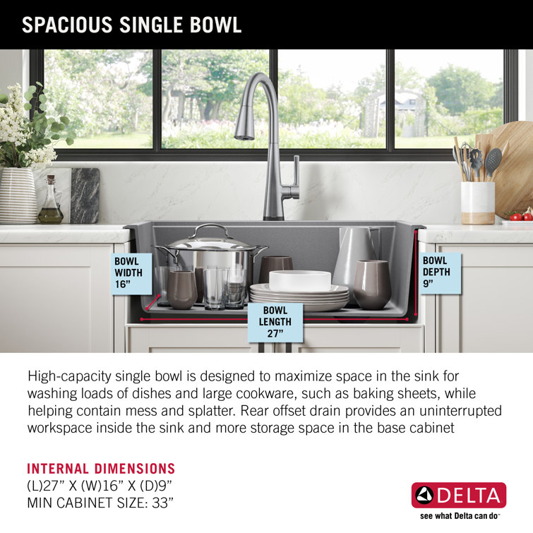 Delta Everest 30" Gray Granite Composite Single Bowl Workstation Sink
