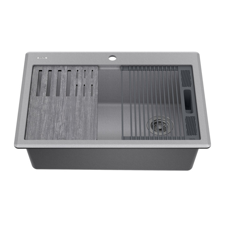 Delta Everest 30" Gray Granite Composite Single Bowl Workstation Sink