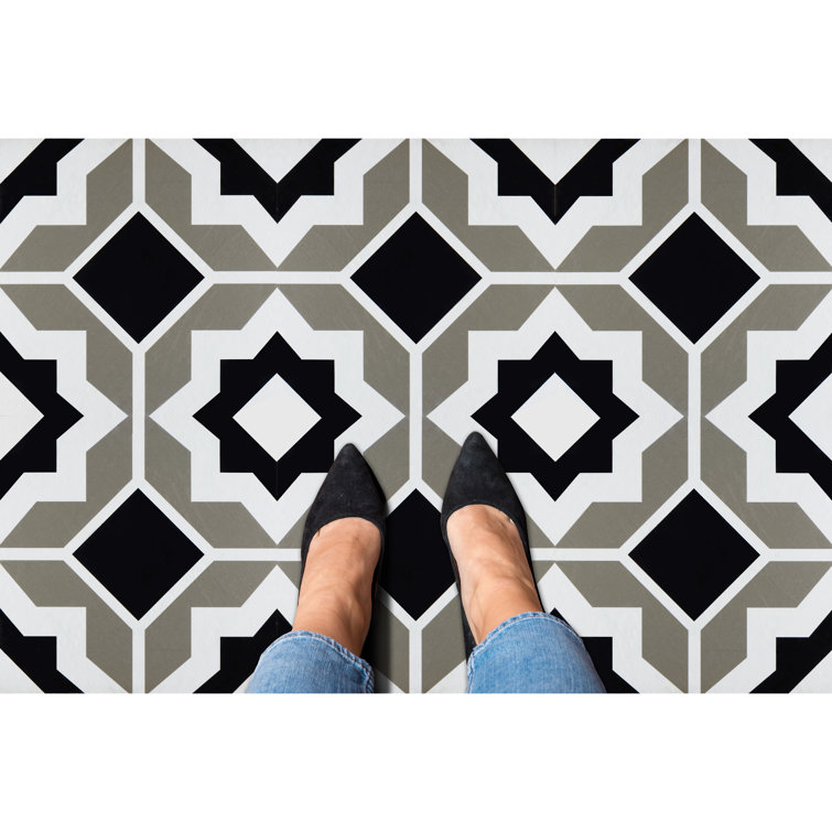 Retro Black and Grey 12-Inch Self-Adhesive Vinyl Floor Tiles
