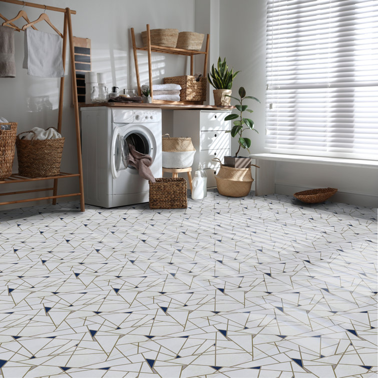 Edge Pattern Blue and Cream 12-Inch Vinyl Floor Tiles