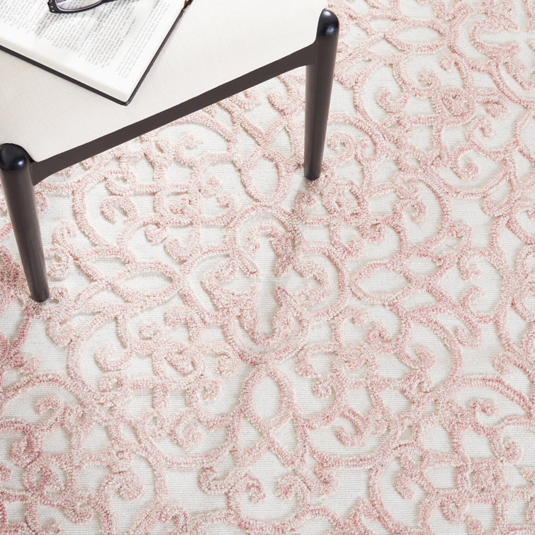 Ivory and Pink Tufted Handmade Wool 3' x 5' Rug