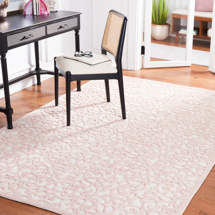 Handmade Pink Floral Round Wool Area Rug