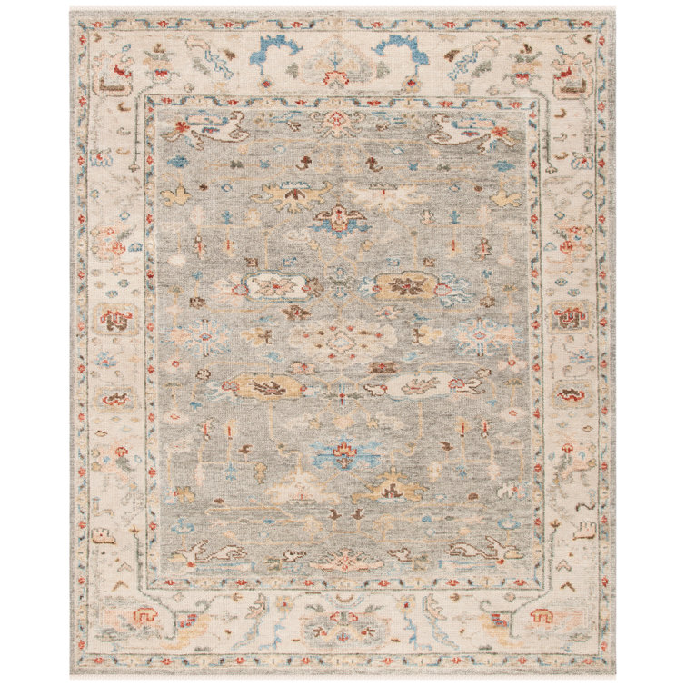 Gray Hand-Knotted Wool and Cotton 9' x 12' Rug