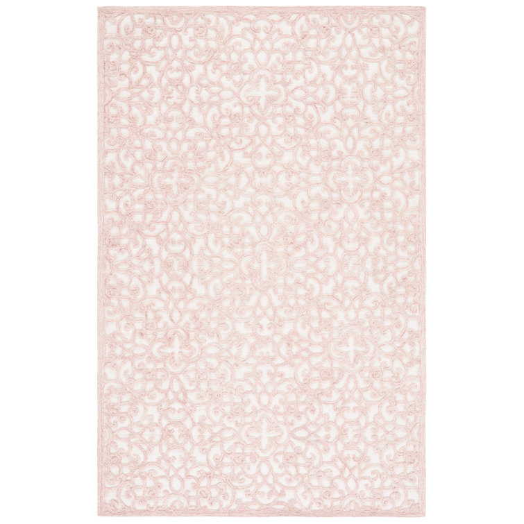 Handmade Pink Floral Round Wool Area Rug