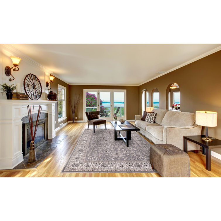 Gray and Beige Synthetic Tufted Oriental Area Rug, 3' x 5'
