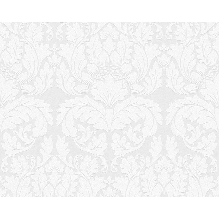 White Embossed Non-Woven Damask Wallpaper Roll