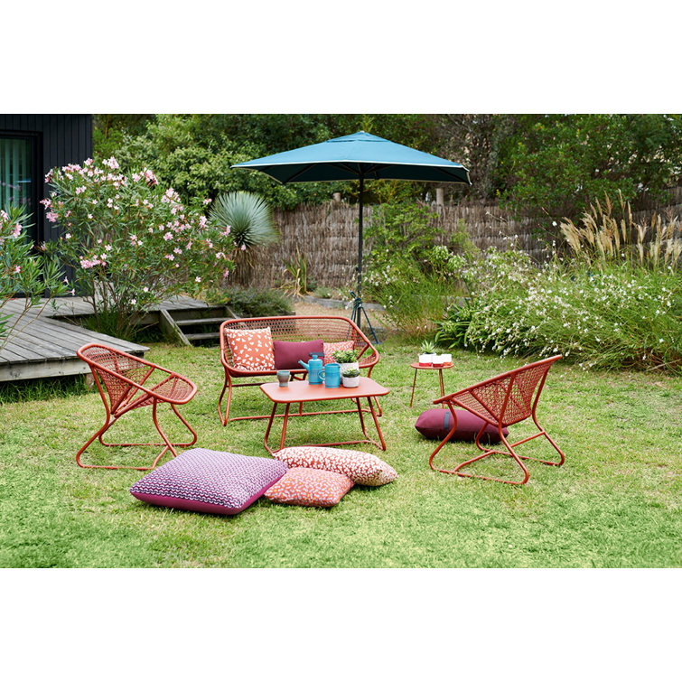 Sixties Ochre Red Wicker & Metal Patio Dining Chair