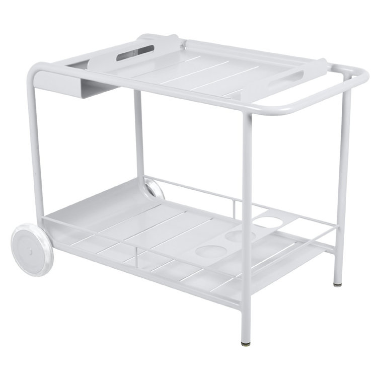 Luxembourg White Aluminum Bar Cart with Storage and Wine Rack