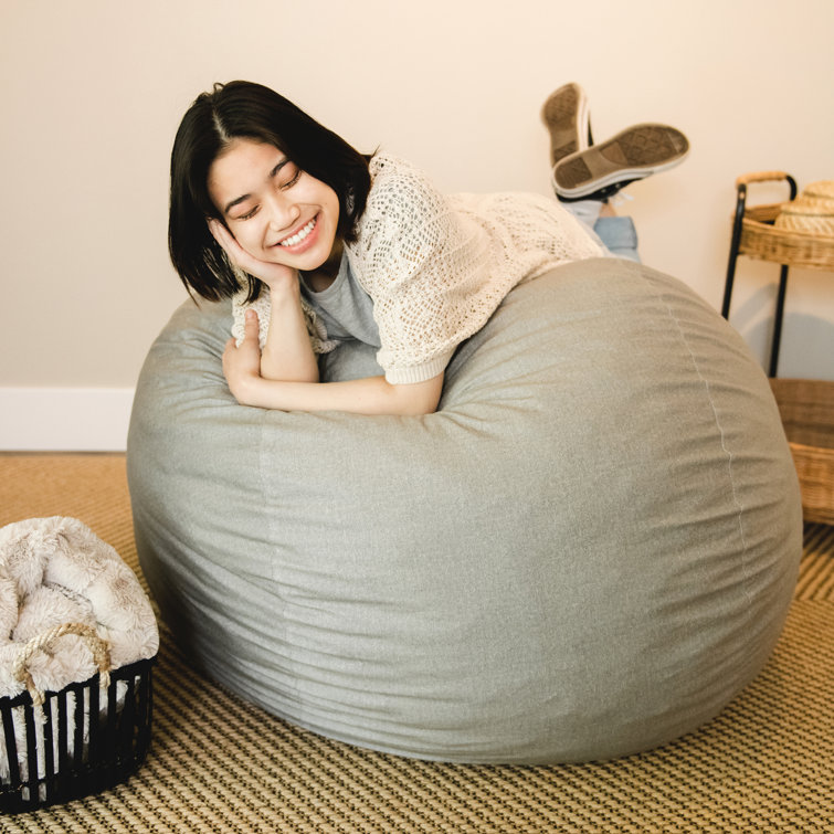 Fog Gray Medium Foam Filled Bean Bag Chair with Removable Cover
