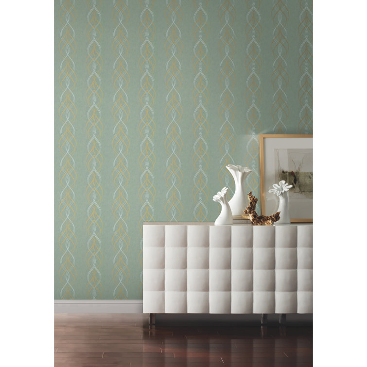 Blue and Gold Non-Pasted Washable Wallpaper Roll