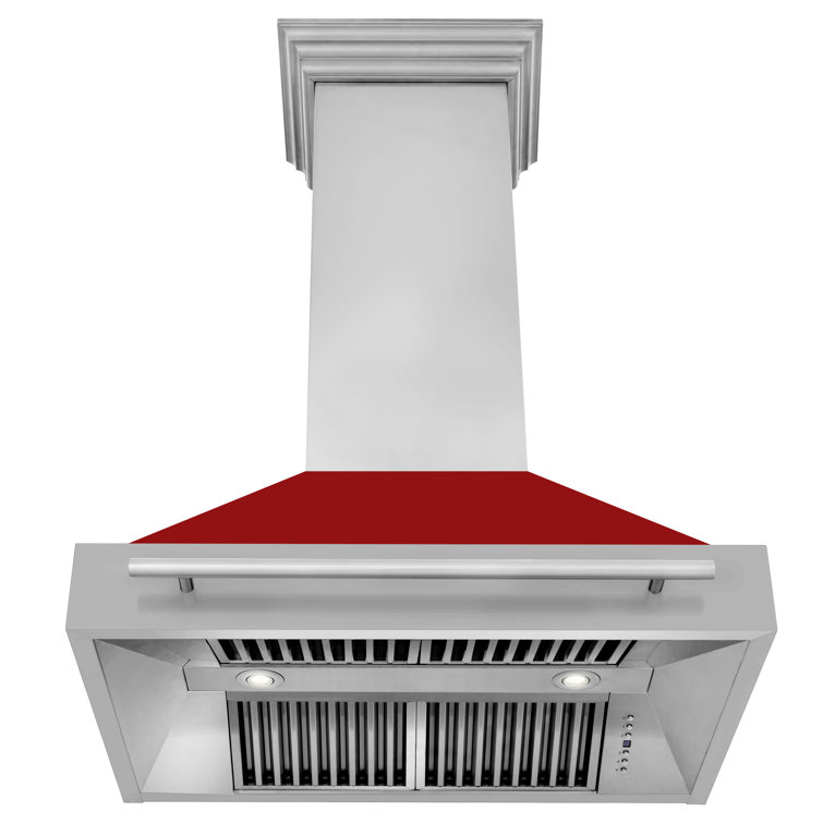 36" Red Matte Stainless Steel Wall Mount Range Hood