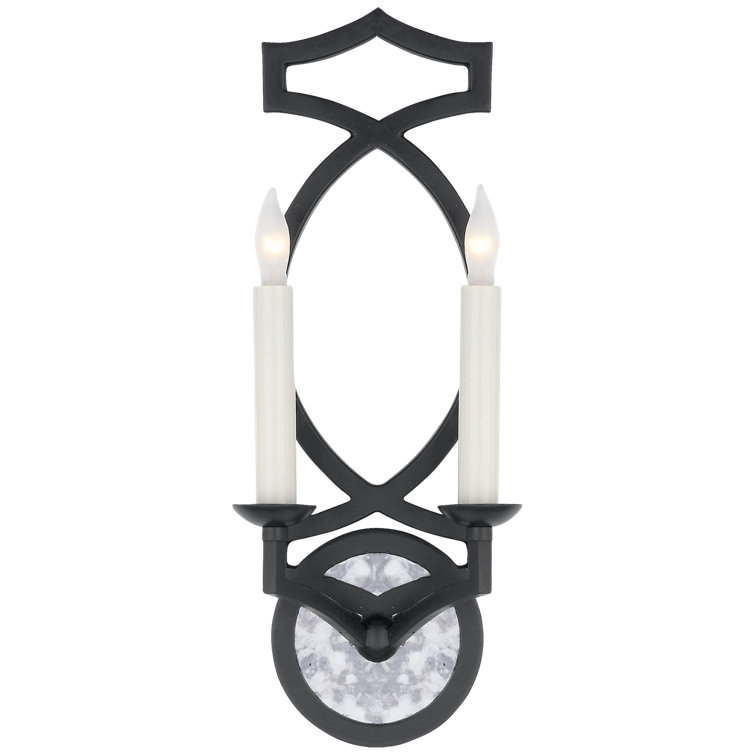 Aged Iron Dual Candle Wall Sconce with Mirrored Glass
