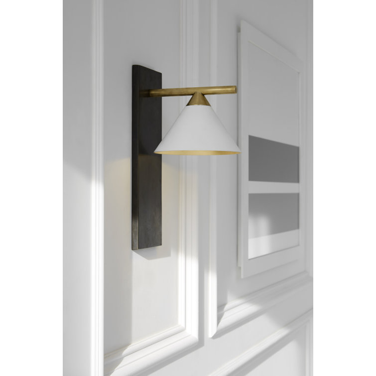 Cleo Bronze and Matte White 14" Armed Wall Sconce
