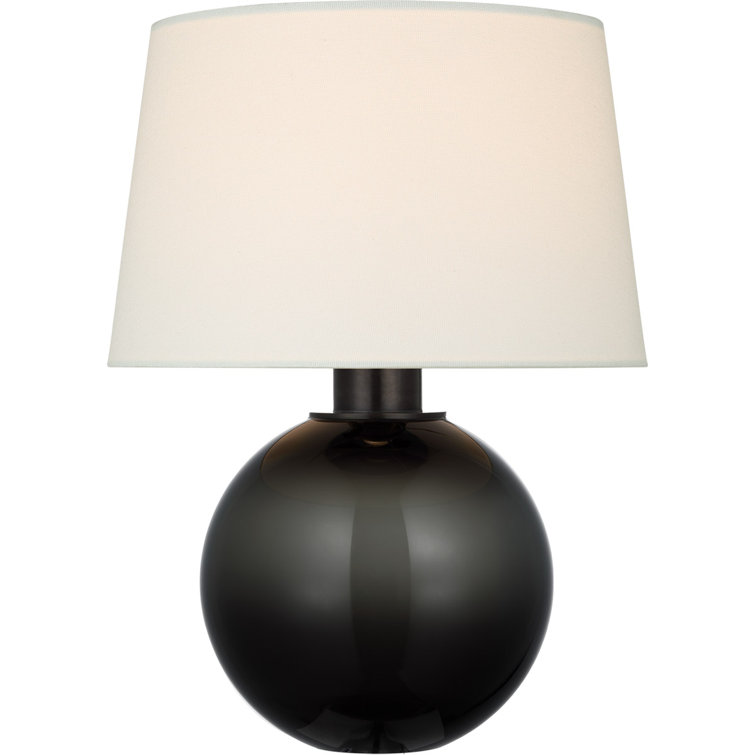 Smoked Glass Cordless Table Lamp with Linen Shade