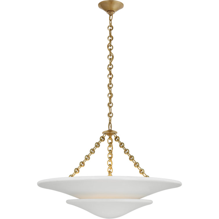 Antique Brass and White Tiered Chandelier