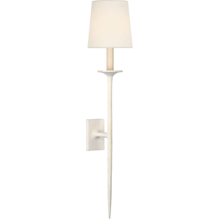 Plaster White and Bronze Dimmable Wall Sconce with Linen Shade