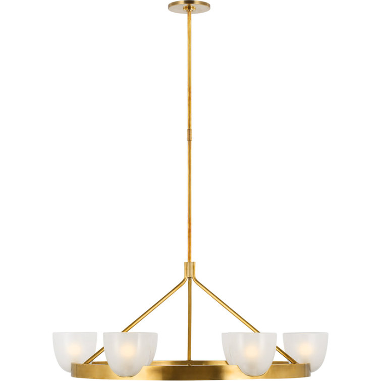 Antique Brass and Frosted Glass 6-Light Chandelier
