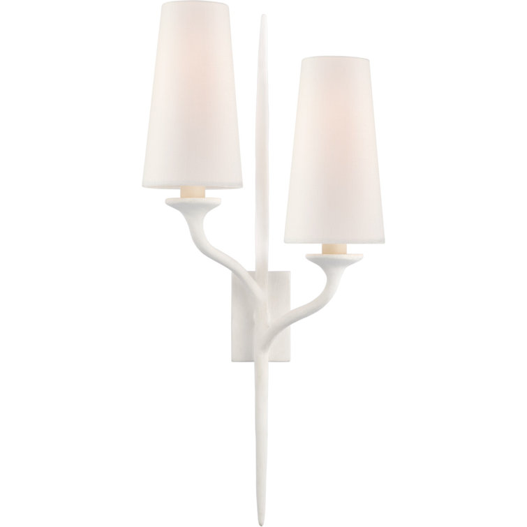 Plaster White Double Sconce with Bronze Accents