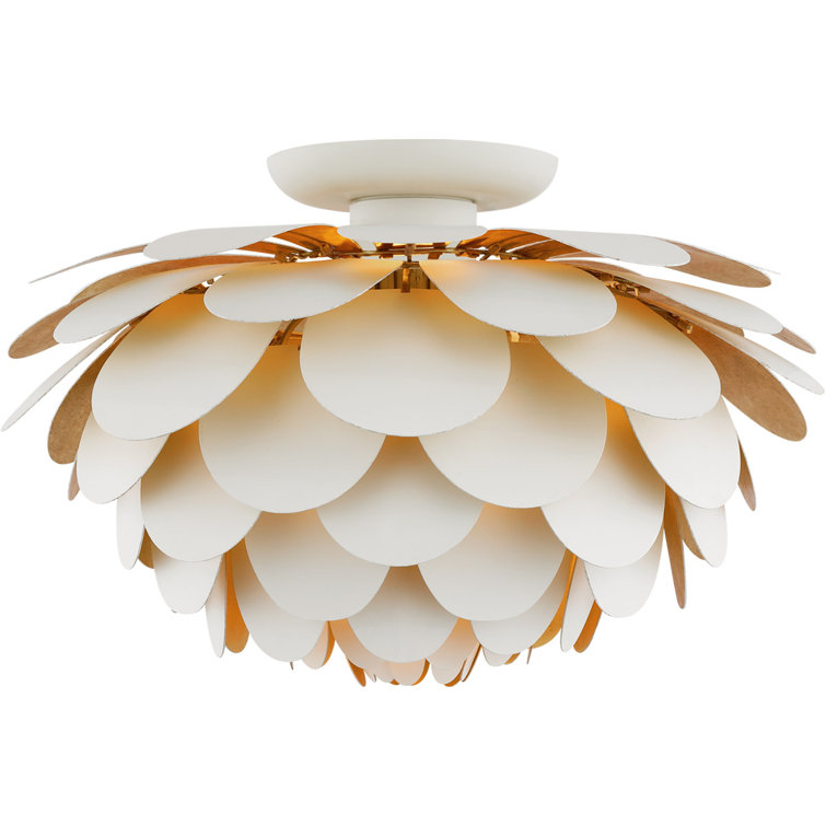 White and Gild Aluminum Petal LED Flush Mount Light
