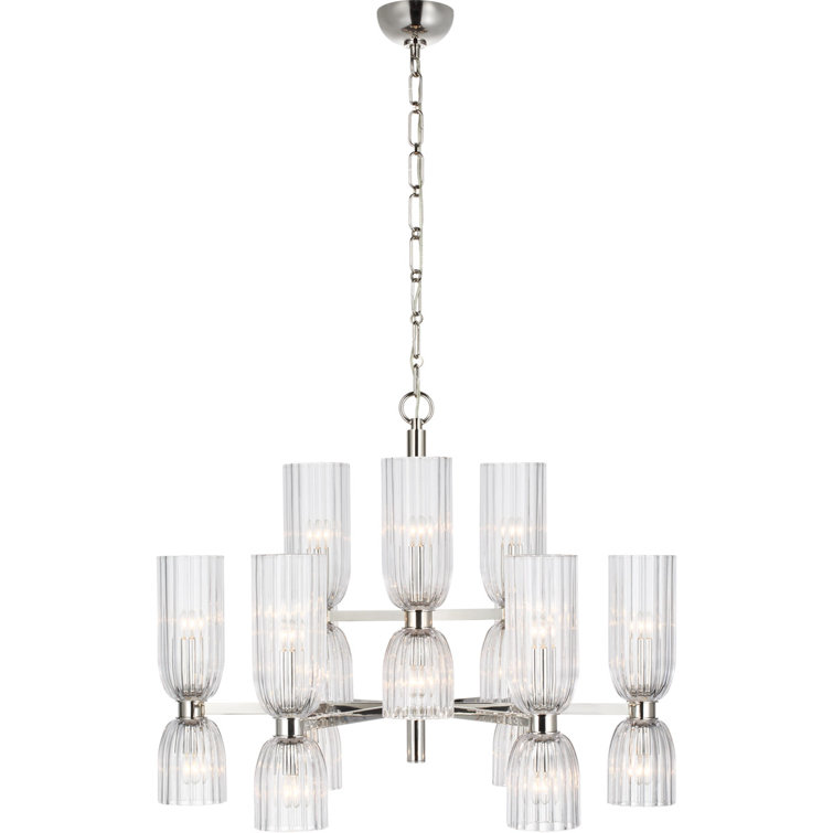 Polished Nickel Two-Tier Chandelier with Glass Shades