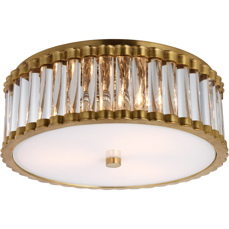 Antique Brass and Glass Drum Flush Mount Light