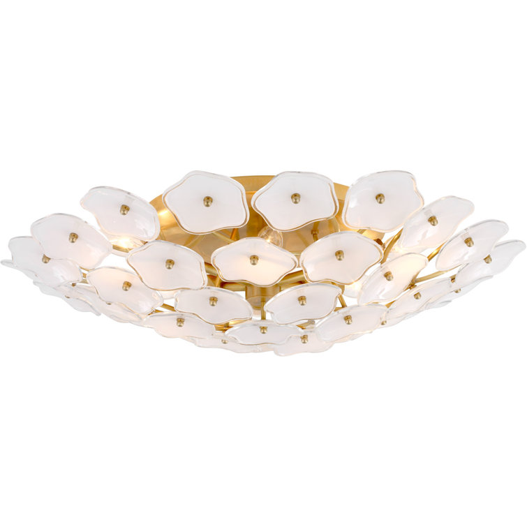 Leighton Soft Brass & Cream Tinted Glass LED Flush Mount Ceiling Light