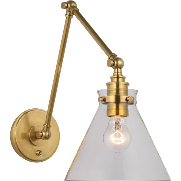 Antique Brass and Clear Glass Swing Arm Wall Sconce