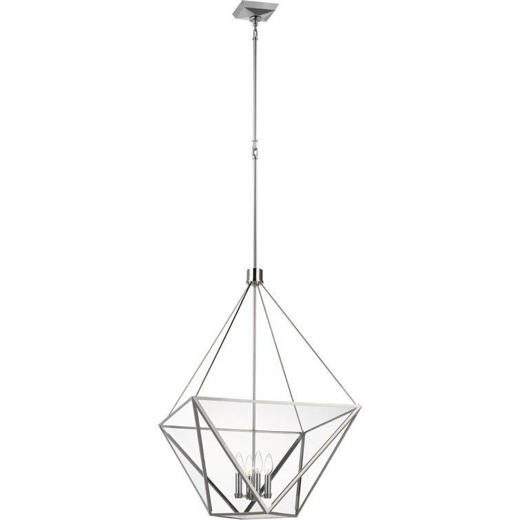 Lorino Polished Nickel 34" LED Glass Lantern Chandelier