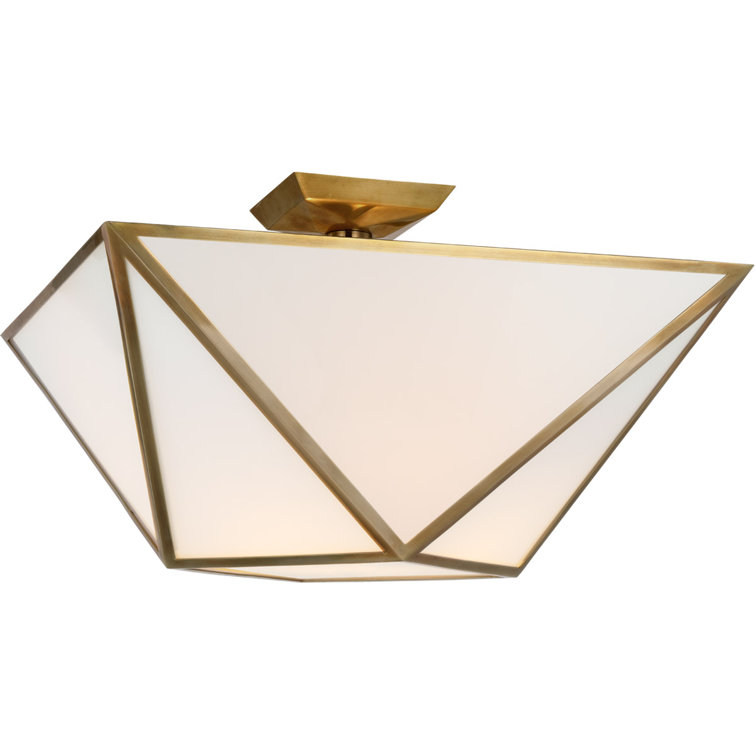 Lorino Geometric 12.25" Brass & White Glass Semi Flush Ceiling Light