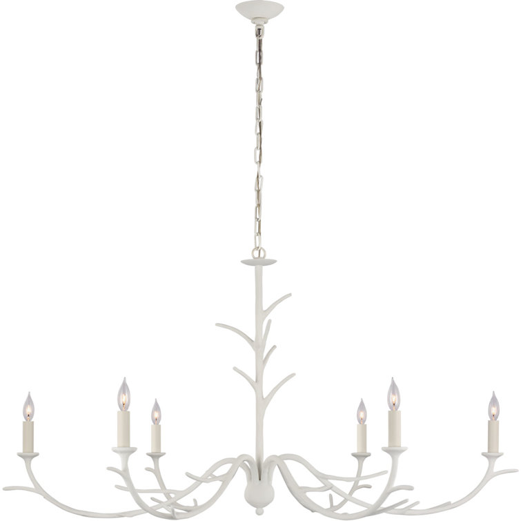 White Plaster Candle-Style Large Chandelier with Branch Accents