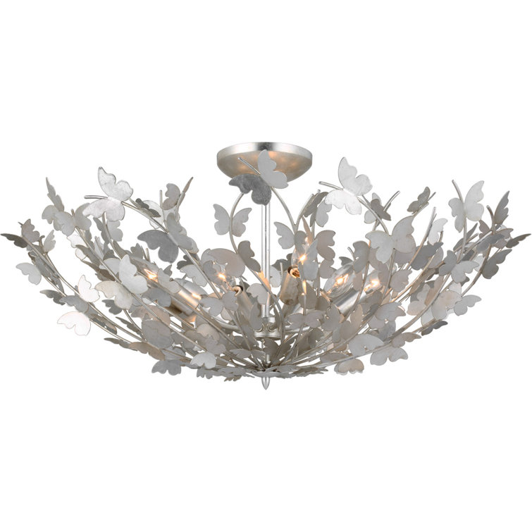 Burnished Silver Leaf Butterfly Motif Semi-Flush Mount Light