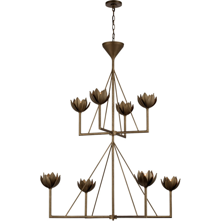Antique Bronze Floral 8-Light Chandelier with Crystal Accents