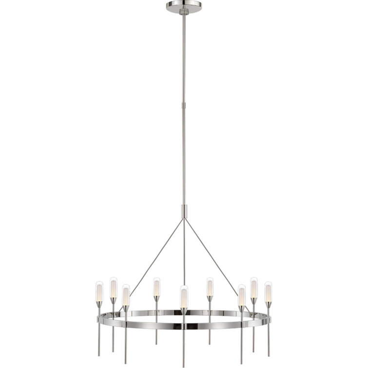 Polished Nickel and Crystal 9-Light LED Chandelier