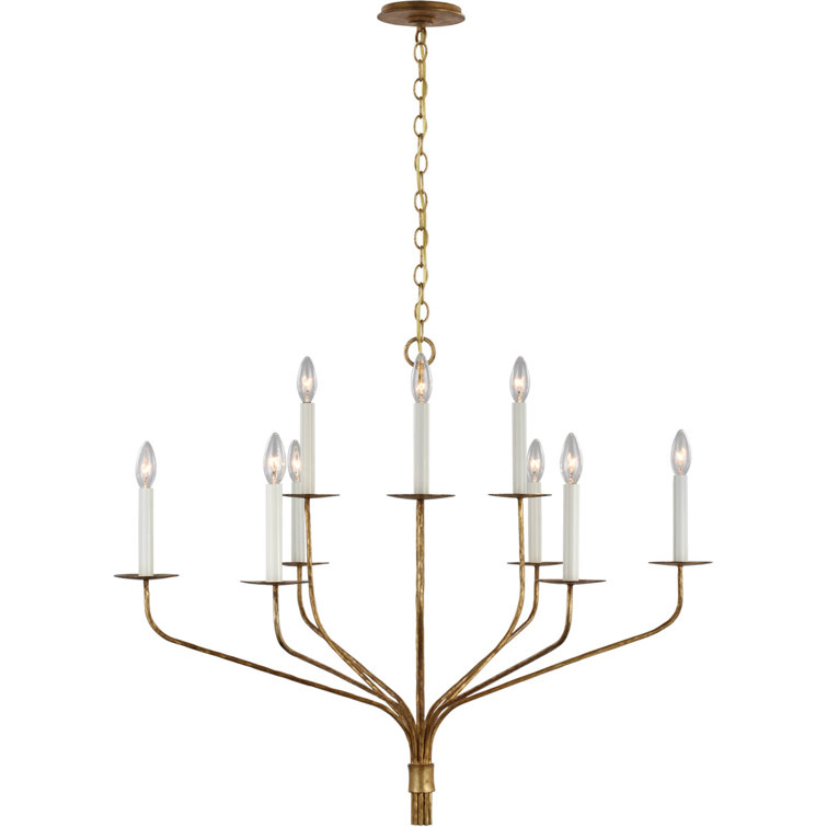Gilded Iron 9-Light Candle Chandelier with Crystal Accents