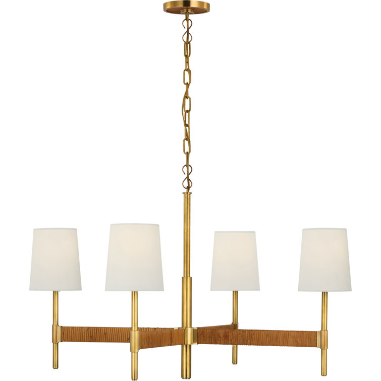 Antique Brass and Brown 4-Light Chandelier with Crystal Accents