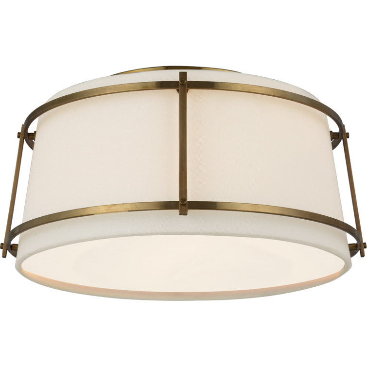 Antique Brass Indoor/Outdoor Drum LED Flush Mount Light