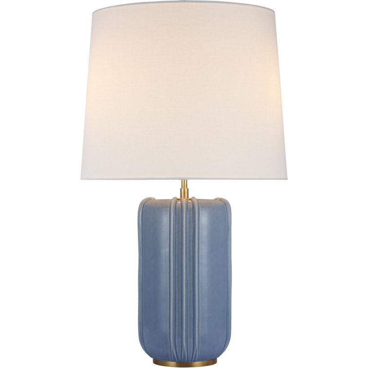 Polar Blue Crackle Ceramic Table Lamp with White Shade