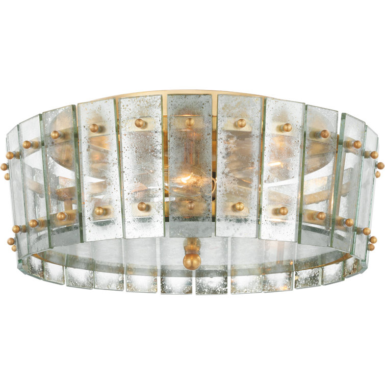 Hand-Rubbed Antique Brass and Glass 4-Light Drum Flush Mount