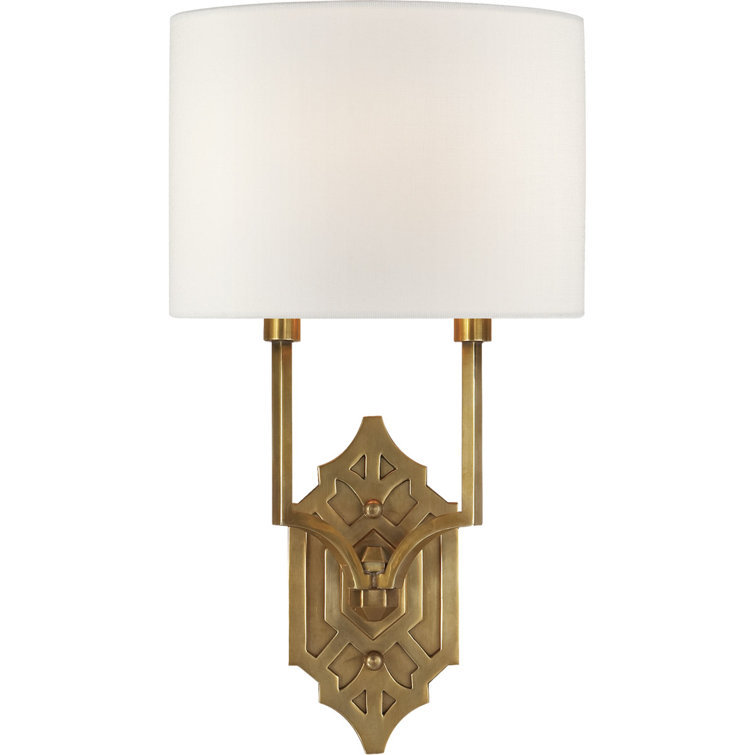 Hand-Rubbed Antique Brass Fretwork Wall Sconce with White Shade