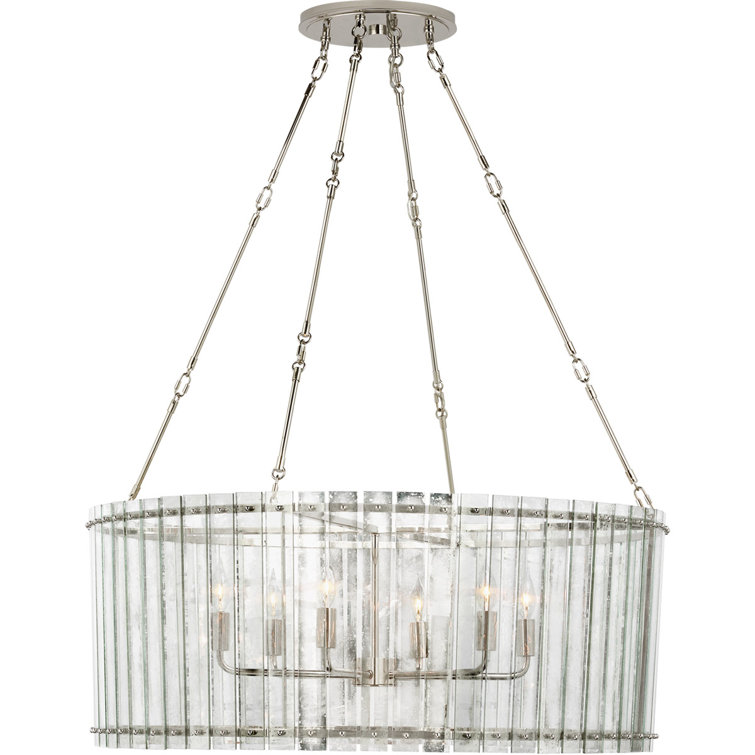 Cadence Polished Nickel 6-Light Crystal Chandelier with Antique Mirror Shade